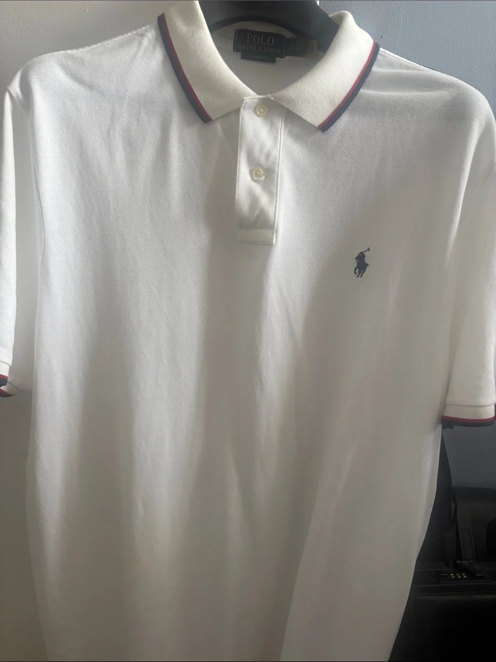 Polo by Ralph Lauren White Polo with Navy Pony and Red/Navy Trim